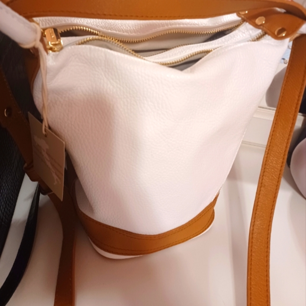 Valentina Elegant White and Brown Shoulder Bag
